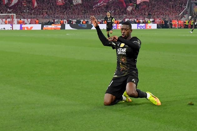 06.05.2026, xemx, Fussball UEFA Champions League 1 2 Finale, FC Bayern Muenchen - Paris St. Germain v.l. Torjubel nach dem Tor zum celebrating the goal celebrate 0:1 durch Ousmane Dembele (Paris St. Germain) (DFL DFB REGULATIONS PROHIBIT ANY USE OF PHOTOGRAPHS as IMAGE SEQUENCES and or QUASI-VIDEO) Muenchen