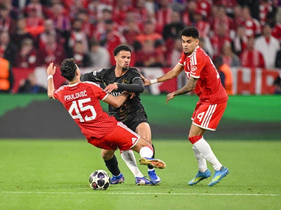 Aleksandar PavloviÄ‡ (FC Bayern München), Warren Zaire-Emery (Paris Saint-Germain FC) and Luis Diaz (FC Bayern München) battle for the ball during the UEFA Champions League 2025 26 Semi Final Second Leg match between FC Bayern München and Paris Saint-Germain at Football Arena Munich on May 6, 2026 in Munich, Germany. (Photo by Harry Langer DeFodi Images) -