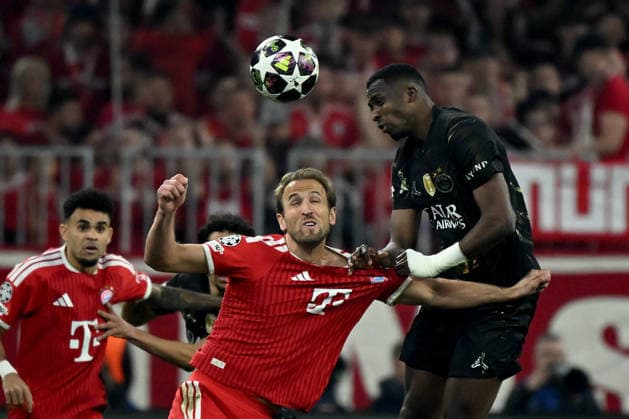 06.05.2026, xemx, Fussball UEFA Champions League 1 2 Finale, FC Bayern Muenchen - Paris St. Germain v.l. Harry Kane (FC Bayern Muenchen) Willian Pacho (Paris St. Germain) Zweikampf, Aktion, action, battle for the ball (DFL DFB REGULATIONS PROHIBIT ANY USE OF PHOTOGRAPHS as IMAGE SEQUENCES and or QUASI-VIDEO) Muenchen
