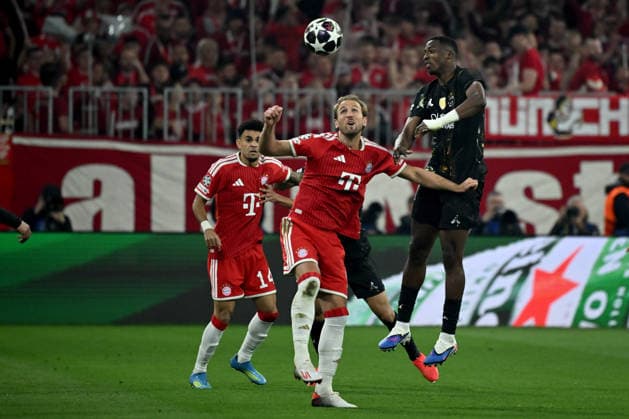 06.05.2026, xemx, Fussball UEFA Champions League 1 2 Finale, FC Bayern Muenchen - Paris St. Germain v.l. Harry Kane (FC Bayern Muenchen) Willian Pacho (Paris St. Germain) Zweikampf, Aktion, action, battle for the ball (DFL DFB REGULATIONS PROHIBIT ANY USE OF PHOTOGRAPHS as IMAGE SEQUENCES and or QUASI-VIDEO) Muenchen