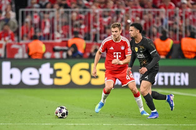 Josip StaniÅ¡iÄ‡ (FC Bayern München) and Warren Zaire-Emery (Paris Saint-Germain FC) battle for the ball during the UEFA Champions League 2025 26 Semi Final Second Leg match between FC Bayern München and Paris Saint-Germain at Football Arena Munich on May 6, 2026 in Munich, Germany. (Photo by Harry Langer DeFodi Images) -