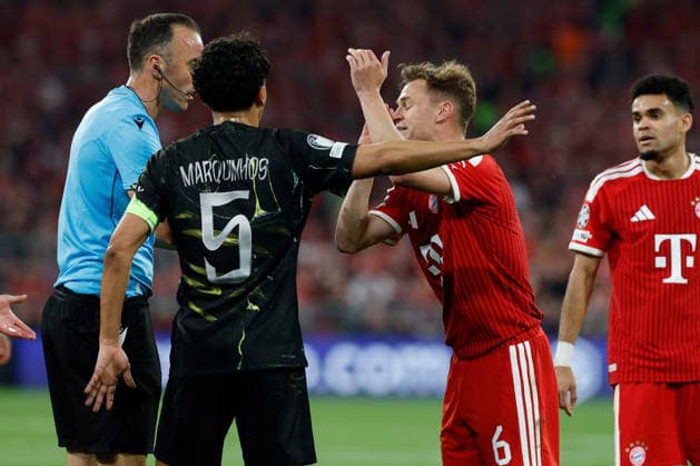 06.05.2026, xjrdrx, Fussball UEFA Champions League 1 2 Finale, FC Bayern Muenchen - Paris St. Germain v.l. Proteste nach dem vermeintlichen Handspiel Schiedsrichter Referee Joao Pinheiro Marquinhos (Paris St. Germain) Joshua Kimmich (FC Bayern Muenchen) Luis Diaz (FC Bayern Muenchen) (DFL DFB REGULATIONS PROHIBIT ANY USE OF PHOTOGRAPHS as IMAGE SEQUENCES and or QUASI-VIDEO) Muenchen
