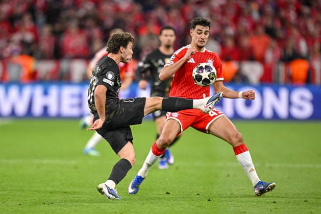 Joao Neves (Paris Saint-Germain FC) and Aleksandar PavloviÄ‡ (FC Bayern München) battle for the ball during the UEFA Champions League 2025 26 Semi Final Second Leg match between FC Bayern München and Paris Saint-Germain at Football Arena Munich on May 6, 2026 in Munich, Germany. (Photo by Harry Langer DeFodi Images) -