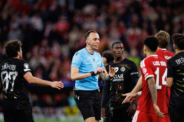 Joao Pinheiro seen during UEFA Champions League semifinal game between teams o FC Bayern Munchen and Paris Saint-Germain (Grzegorz Wajda Ball Raw Images) Munich Allianz Arena Germany Copyright: xGrzegorzxWajdax grzegorzwajda_bayern_psg_2526_6-46