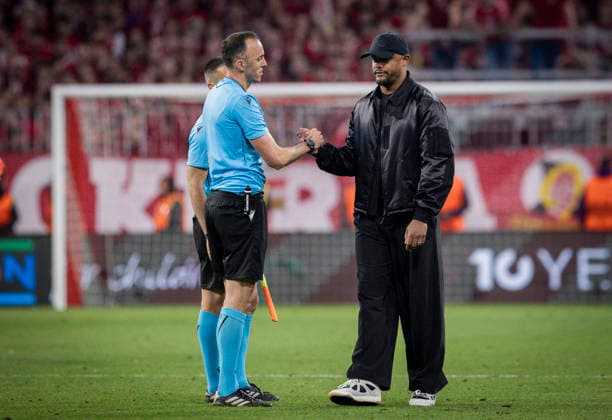 Munich, Germany. 06th Mai 2026. Referee Joao Pinheiro (POR) Trainer Vincent Kompany (FCB) FC Bayern München - Paris Saint Germain 06.05.2026