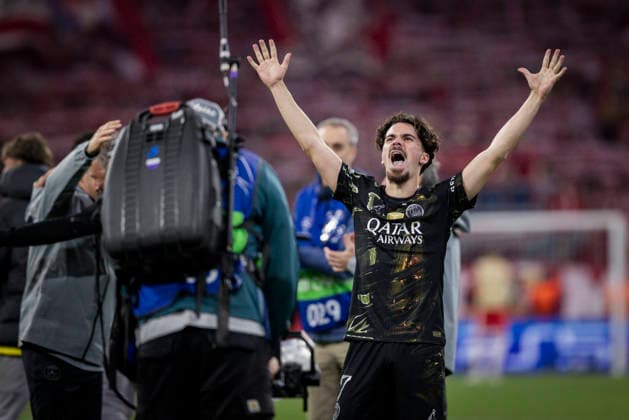 Munich, Germany. 06th Mai 2026. Final jubilation: Vitinha (Paris) FC Bayern München - Paris Saint Germain 06.05.2026