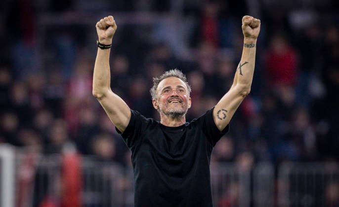 Munich, Germany. 06th Mai 2026. Final jubilation Trainer Luis Enrique (PSG) FC Bayern München - Paris Saint Germain 06.05.2026