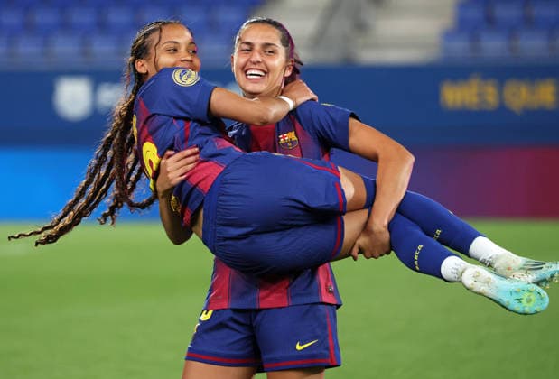 FC Barcelona, Barca Femeni v Levante UD Femenino - Liga F Moeve Kika Nazareth and Vicky Lopez celebrate the Liga F Moeve title at the end of the match between FC Barcelona Femeni and Levante UD Femenino at the Johan Cruyff Stadium in Barcelona, Spain, on May 6, 2026. Barcelona Barcelona Spain  Copyright: xUrbanandsportx originalFilename:urbanandsport-fcbarcel260506_npuyN.jpg