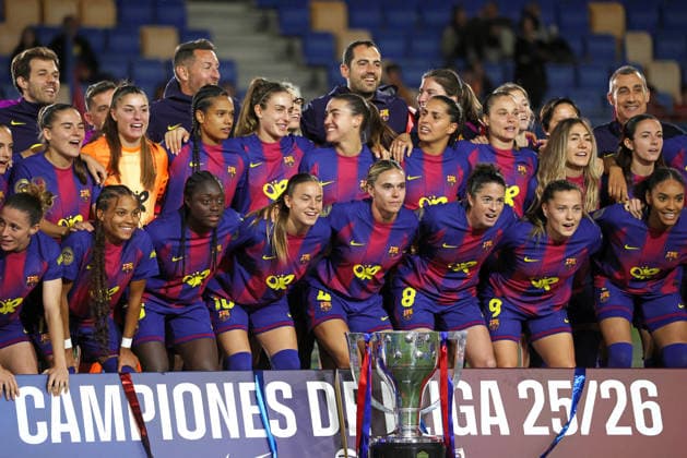 FC Barcelona, Barca Femeni v Levante UD Femenino - Liga F Moeve FC Barcelona players celebrate their Liga F Moeve title at the end of the match between FC Barcelona Femeni and Levante UD Femenino at the Johan Cruyff Stadium in Barcelona, Spain, on May 6, 2026. Barcelona Barcelona Spain  Copyright: xUrbanandsportx originalFilename:urbanandsport-fcbarcel260506_npu5c.jpg