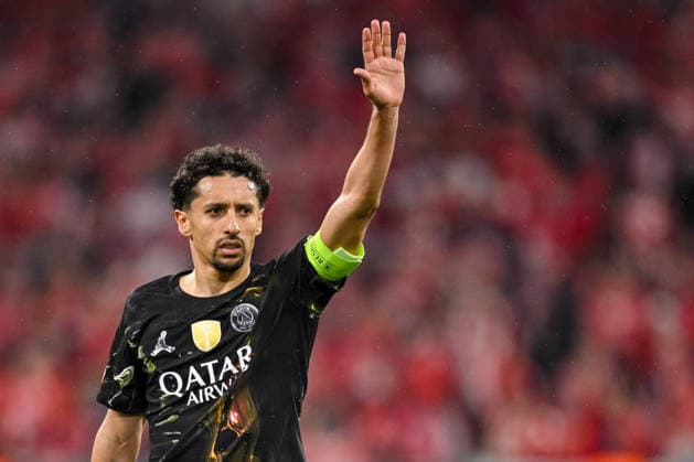 Marquinhos (Paris Saint-Germain FC) gestures during the UEFA Champions League 2025 26 Semi Final Second Leg match between FC Bayern München and Paris Saint-Germain at Football Arena Munich on May 6, 2026 in Munich, Germany. (Photo by Harry Langer DeFodi Images) -