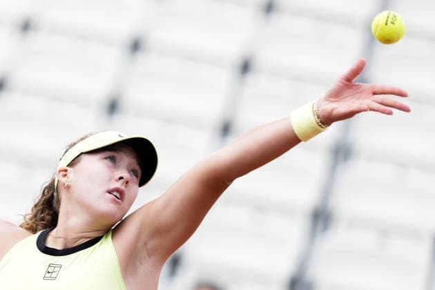 Mirra Andreeva of Russia serves during the match against Antonia Ruzic of Croatia at the Internazionali BNL d Italia 2026 tennis tournament at Foro Italico in Rome (Italy) on May, 7, 2026. AntoniettaxBaldassarre