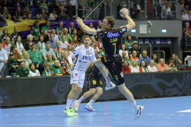 07.05.2026, xtgx, Handball, EHF Champions League 1 4 Finale, SC Magdeburg - Pick Szeged v.l. Felix Claar (Magdeburg, 7) wirft Tor, Torschuetze, erzielt Tor, Treffer, scores the goal Magdeburg
