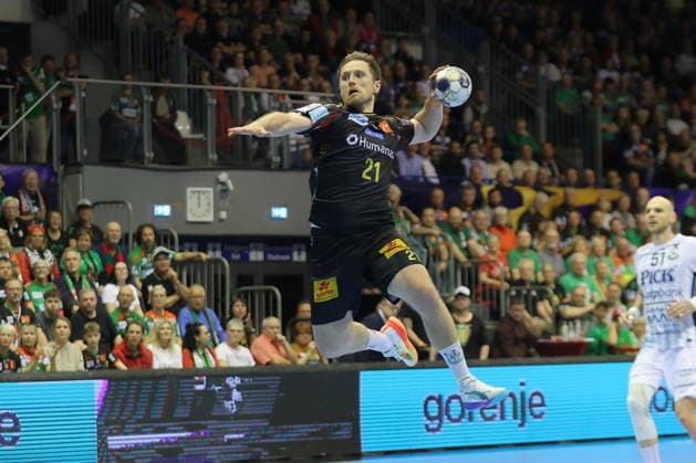 07.05.2026, xtgx, Handball, EHF Champions League 1 4 Finale, SC Magdeburg - Pick Szeged v.l. Albin Lagergren (Magdeburg, 21) wirft Tor, Torschuetze, erzielt Tor, Treffer, scores the goal Magdeburg