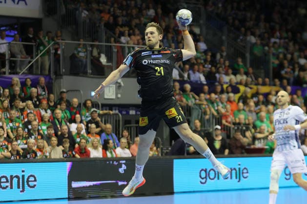 07.05.2026, xtgx, Handball, EHF Champions League 1 4 Finale, SC Magdeburg - Pick Szeged v.l. Albin Lagergren (Magdeburg, 21) wirft Tor, Torschuetze, erzielt Tor, Treffer, scores the goal Magdeburg