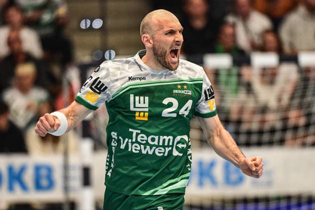 DAIKIN HBL Bundesliga: Frisch Auf! Göppingen - HSG Wetzlar; Göppingen, 07.05.2026 Marcel Schiller (Frisch Auf Göppingen, 24) jubelt nach dem Treffer ; Göppingen, 07.05.2026 - 31. Spieltag der DAIKIN Handball-Bundesliga, Frisch Auf! Göppingen - HSG Wetzlar, EWS-Arena, Göppingen. Copyright: xBEAUTIFULxSPORTS Märklx
