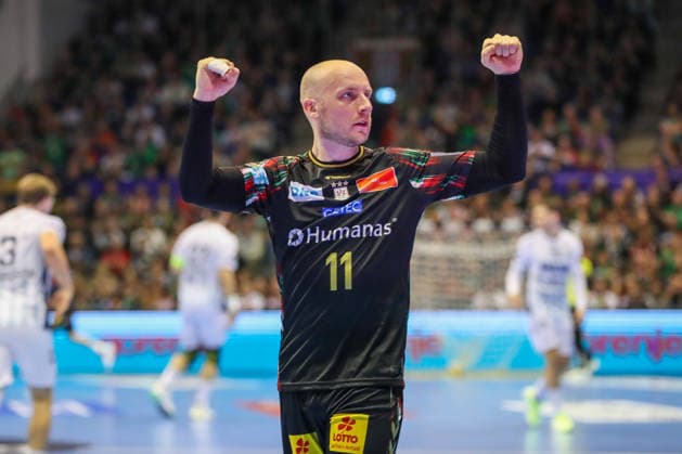 07.05.2026, xgox, Handball - EHF Champions League - 1 4 Finale SC Magdeburg - Pick Szeged v.l. Daniel Pettersson (Magdeburg, 11) Jubel, Torjubel, jubelt ueber das Tor, celebrate the goal, celebration Magdeburg