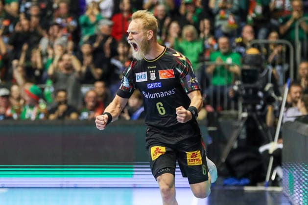 07.05.2026, xgox, Handball - EHF Champions League - 1 4 Finale SC Magdeburg - Pick Szeged v.l. Matthias Musche (Magdeburg, 6) Jubel, Torjubel, jubelt ueber das Tor, celebrate the goal, celebration Magdeburg