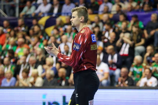 07.05.2026, xgox, Handball - EHF Champions League - 1 4 Finale SC Magdeburg - Pick Szeged v.l. Sergey Hernandez Ferrer (Magdeburg, 1) Jubelt ueber gehaltenen Ball, abgewehrt, gehalten, Torhueter Magdeburg