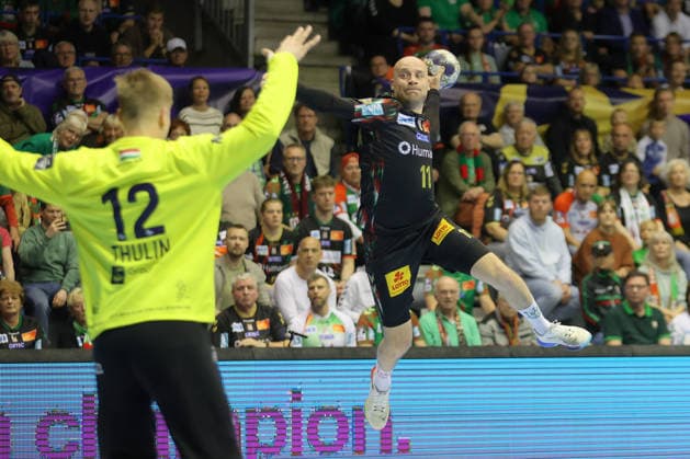 07.05.2026, xtgx, Handball, EHF Champions League 1 4 Finale, SC Magdeburg - Pick Szeged v.l. Daniel Pettersson (Magdeburg, 11) wirft Tor, Torschuetze, erzielt Tor, Treffer, scores the goal Magdeburg