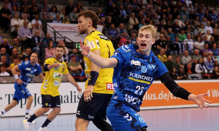 07.05.2026, Deutschland, Stuttgart, DAIKIN HBL Handball Bundesliga Saison 2025 2026, TVB Stuttgart vs. Rhein-Neckar Löwen, Torben Matzken (TVB) jubelt, Jubel