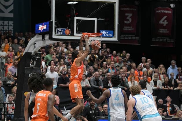 easyCredit Basketball Bundesliga, 33. Spieltag, Niners Chemnitz -Frankfurt Skyliners 07.05.2026 ab 18.30 Uhr Chemnitz, Chemnitz Arena Im Foto: Kevin Yebo(0) easyCredit Basketball Bundesliga, 33. Spieltag, Niners Chemnitz - Frankfurt Skyliners Chemnitz Sachsen Deutschland