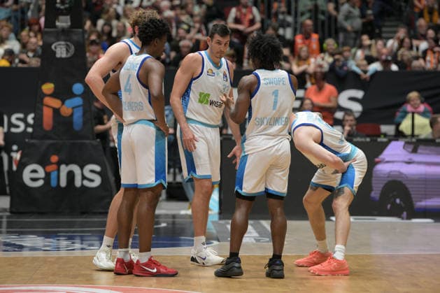 easyCredit Basketball Bundesliga, 33. Spieltag, Niners Chemnitz -Frankfurt Skyliners 07.05.2026 ab 18.30 Uhr Chemnitz, Chemnitz Arena Im Foto: Frankfurt Skyliners easyCredit Basketball Bundesliga, 33. Spieltag, Niners Chemnitz - Frankfurt Skyliners Chemnitz Sachsen Deutschland