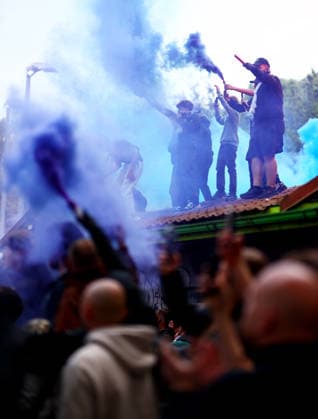 Aston Villa fans greet the team coach. Aston Villa v Nottingham Forest, UEFA Europa League, Semi Final, Second Leg, Football, Villa Park, Birmingham, UK - 07 May 2026Birmingham Villa Park United Kingdom EDITORIAL USE ONLY No use with unauthorised audio, video, data, fixture lists, club league logos or live services. Online in-match use limited to 120 images, no video emulation. No use in betting, games or single club league player publications. Copyright: xJamesxMarsh Shutterstockx 16861510x