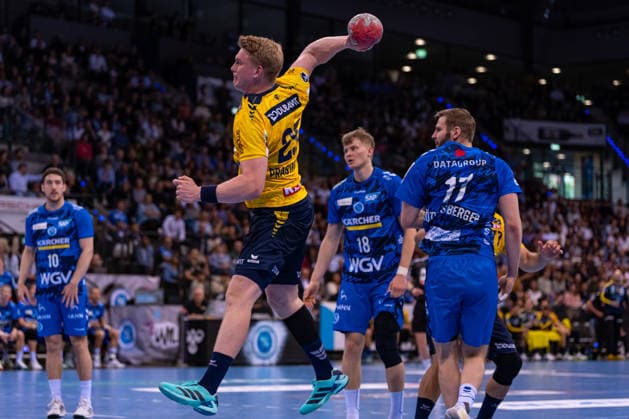 DAIKIN Handball Bundesliga: TVB Stuttgart vs. Rhein-Neckar Löwen; 07.05.2026 Stuttgart, GERMANY - 07. Mai 2026: Haukur Thrastarson (Rhein-Neckar Löwen, 25) beim Torschuss während dem Match zwischen dem TVB Stuttgart und den Rhein-Neckar Löwen am 31. Spieltag der Daikin Handball Bundesliga in der Porsche-Arena. Copyright: xBEAUTIFULxSPORTS Steinx