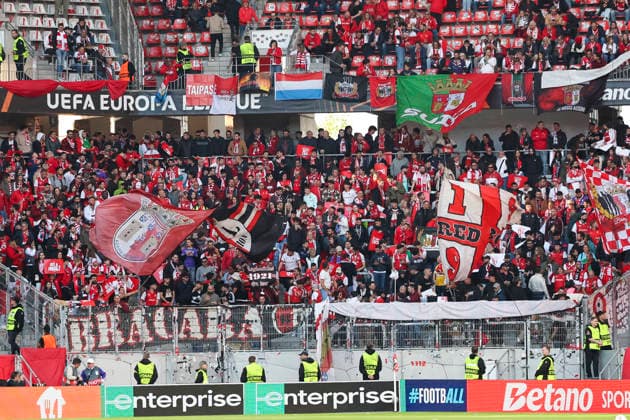 Fanblock von Sporting Braga , Deutschland, Fussball, UEFA Europa League, Halbfinale, 2025 2026, SC Freiburg vs. Sporting Braga, 07.05.2026, Freiburg im Breisgau Europa-Park Stadion Deutschland Copyright: xGrantxHubbsx