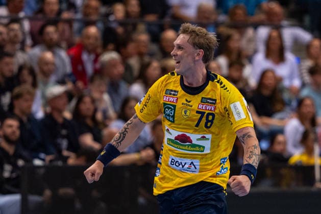 DAIKIN Handball Bundesliga: TVB Stuttgart vs. Rhein-Neckar Löwen; 07.05.2026 Stuttgart, GERMANY - 07. Mai 2026: Torjubel von Edwin Aspenbäck (Rhein-Neckar Löwen, 78) während dem Match zwischen dem TVB Stuttgart und den Rhein-Neckar Löwen am 31. Spieltag der Daikin Handball Bundesliga in der Porsche-Arena. Copyright: xBEAUTIFULxSPORTS Steinx