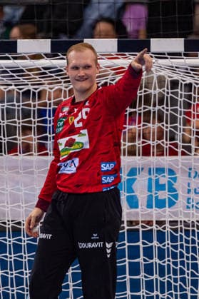 DAIKIN Handball Bundesliga: TVB Stuttgart vs. Rhein-Neckar Löwen; 07.05.2026 Stuttgart, GERMANY - 07. Mai 2026: David Späth (Rhein-Neckar Löwen, 29) freut sich über gehalten Ball während dem Match zwischen dem TVB Stuttgart und den Rhein-Neckar Löwen am 31. Spieltag der Daikin Handball Bundesliga in der Porsche-Arena. Copyright: xBEAUTIFULxSPORTS Steinx