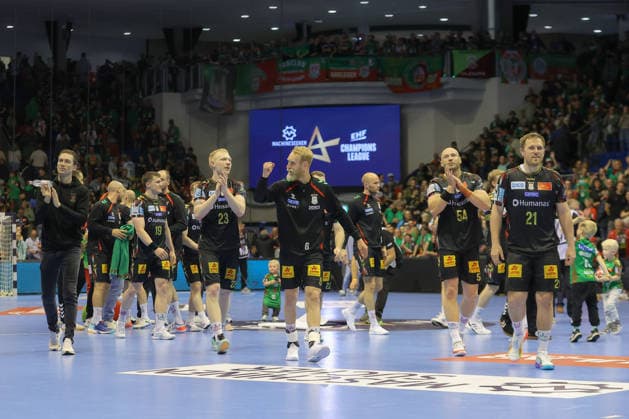 07.05.2026, xtgx, Handball, EHF Champions League 1 4 Finale, SC Magdeburg - Pick Szeged v.l. Magdeburg Jubel ueber den Sieg, Jubel nach Spielende Magdeburg