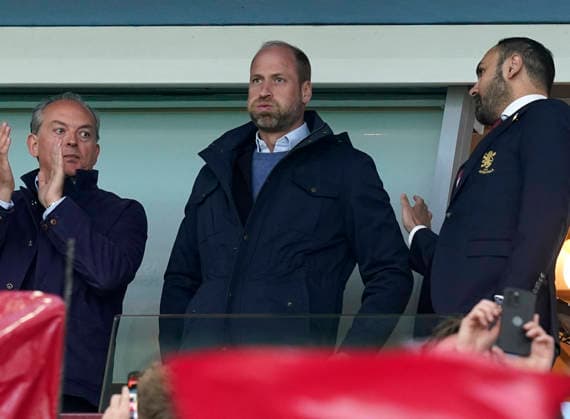Birmingham, England, 7th May 2026. Aston Villa fan William, Prince of Wales takes his seat looking nervous during the Aston Villa vs Nottingham Forest UEFA Europa League semi final match 2nd leg match at Villa Park, Birmingham. Picture credit should read: Andrew Yates Sportimage EDITORIAL USE ONLY. No use with unauthorised audio, video, data, fixture lists, club league logos or live services. Online in-match use limited to 120 images, no video emulation. No use in betting, games or single club league player publications. SPI_034_AY_Villa_Forest SPI-4782-0034