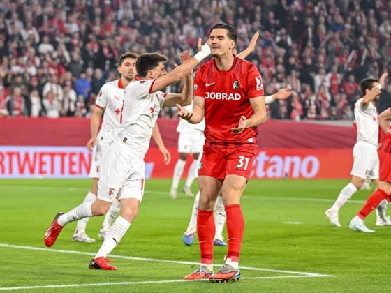Igor MatanoviÄ‡ (SC Freiburg) gestures looks dejected during the UEFA Europa League 2025 26 Semi-Final Second Leg match between Club Freiburg and SC Braga at Stadion am Wolfswinkel on May 7, 2026 in Freiburg im Breisgau, Germany. (Photo by Harry Langer DeFodi Images) -