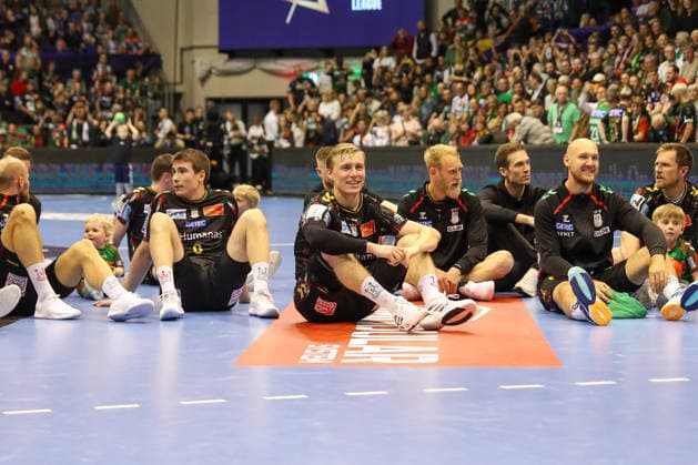 07.05.2026, xgox, Handball - EHF Champions League - 1 4 Finale SC Magdeburg - Pick Szeged v.l. Gisli Thorgeir Kristjansson (Magdeburg, 10) Jubel ueber den Sieg, Jubel nach Spielende Magdeburg