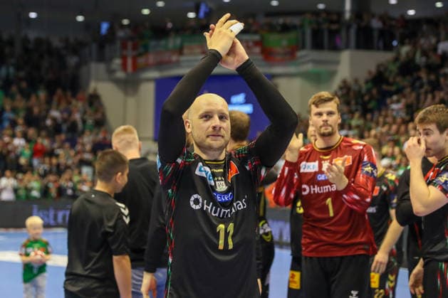 07.05.2026, xgox, Handball - EHF Champions League - 1 4 Finale SC Magdeburg - Pick Szeged v.l. Daniel Pettersson (Magdeburg, 11) Jubel ueber den Sieg, Jubel nach Spielende Magdeburg