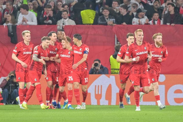 Jubel zum Tor zum 1:0 durch Lukas Kuebler (SC Freiburg, 17) GER, SC Freiburg - Sporting Braga, Fussball, Europa League, Halbfinale, Saison 2025 2026, 07.05.2026 GER, SC Freiburg - Sporting Braga, Fussball, Europa League, Halbfinale, Saison 2025 2026, 07.05.2026 Freiburg Copyright: xEibner-Pressefoto ThomasxHessx EP_THS