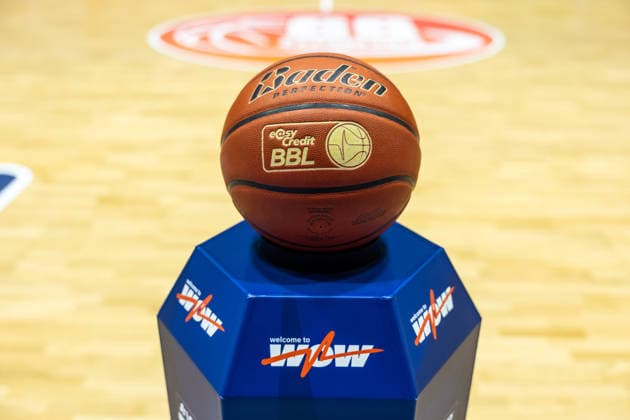 GER, easy-Credit Basketball-Bundesliga, Niners Chemnitz - Frankfurt Skyliners. 07.05.2026, Messe, Chemnitz, GER, easy-Credit Basketball-Bundesliga, Niners Chemnitz - Frankfurt Skyliners. BBL Baden Spielball Foto Alexander Trienitz Chemnitz Messe Sachsen Deutschland