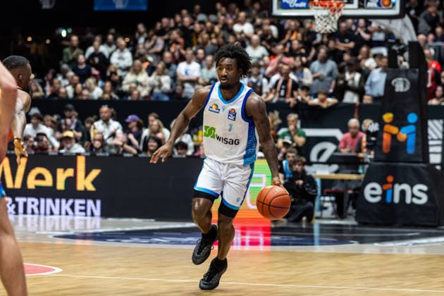 GER, easy-Credit Basketball-Bundesliga, Niners Chemnitz - Frankfurt Skyliners. 07.05.2026, Messe, Chemnitz, GER, easy-Credit Basketball-Bundesliga, Niners Chemnitz - Frankfurt Skyliners. Isaiah Swope (Frankfurt Skyliners 1) Foto Alexander Trienitz Chemnitz Messe Sachsen Deutschland
