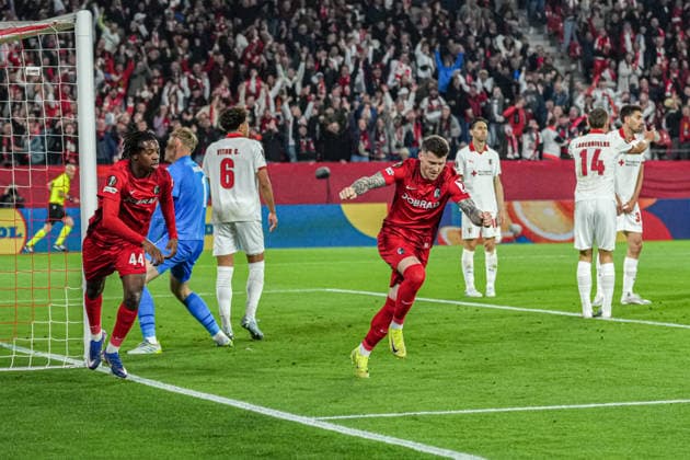 UEFA Europa League: SC Freiburg vs Sporting Braga, 07.04.2026 Torjubel zum 1:0 durch Lukas Kübler (SC Freiburg, 17) UEFA Europa League: SC Freiburg vs Sporting Braga, Europa-Park-Stadion, 07.04.2026 Copyright: xBEAUTIFULxSPORTS Boscox