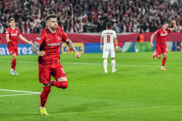 UEFA Europa League: SC Freiburg vs Sporting Braga, 07.04.2026 Torjubel zum 1:0 durch Lukas Kübler (SC Freiburg, 17) UEFA Europa League: SC Freiburg vs Sporting Braga, Europa-Park-Stadion, 07.04.2026 Copyright: xBEAUTIFULxSPORTS Boscox