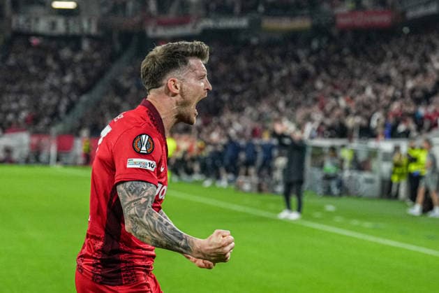 UEFA Europa League: SC Freiburg vs Sporting Braga, 07.04.2026 Torjubel zum 1:0 durch Lukas Kübler (SC Freiburg, 17) UEFA Europa League: SC Freiburg vs Sporting Braga, Europa-Park-Stadion, 07.04.2026 Copyright: xBEAUTIFULxSPORTS Boscox
