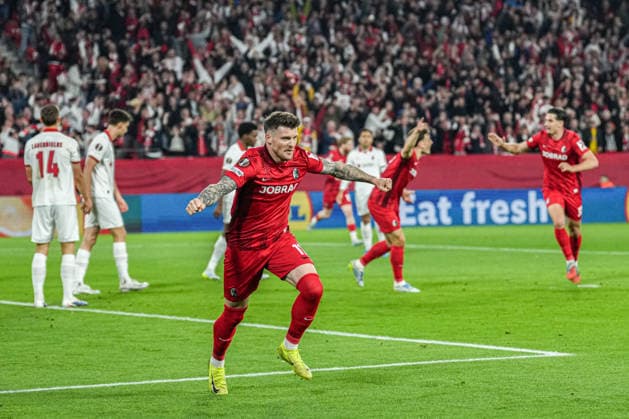 UEFA Europa League: SC Freiburg vs Sporting Braga, 07.04.2026 Torjubel zum 1:0 durch Lukas Kübler (SC Freiburg, 17) UEFA Europa League: SC Freiburg vs Sporting Braga, Europa-Park-Stadion, 07.04.2026 Copyright: xBEAUTIFULxSPORTS Boscox
