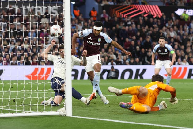 Aston Villa v Nottingham Forest 07 May 2026, Aston - UEFA EUROPA League - Semi Final - Second Leg - Aston Villa v Nottingham Forest - Ollie Watkins of Aston Villa scoring the opening goal of the match - Photo: Charlotte Wilson Offside. Aston UK Copyright: xCharlottexWilsonx xOffsidexOffside