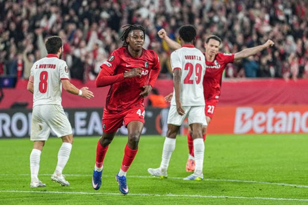 UEFA Europa League: SC Freiburg vs Sporting Braga, 07.04.2026 Torjubel zum 2:0 durch Johan Manzambi (SC Freiburg, 44) UEFA Europa League: SC Freiburg vs Sporting Braga, Europa-Park-Stadion, 07.04.2026 Copyright: xBEAUTIFULxSPORTS Boscox