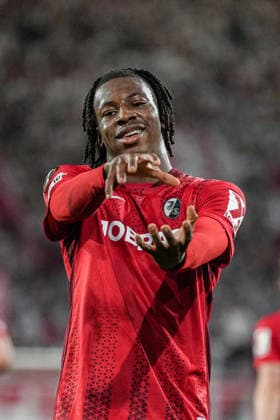 UEFA Europa League: SC Freiburg vs Sporting Braga, 07.04.2026 Torjubel zum 2:0 durch Johan Manzambi (SC Freiburg, 44) UEFA Europa League: SC Freiburg vs Sporting Braga, Europa-Park-Stadion, 07.04.2026 Copyright: xBEAUTIFULxSPORTS Boscox