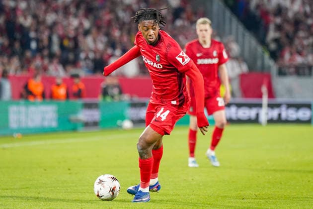 Deutschland: Fussball Europa League 2025 - 2026, Halbfinale - SC Freiburg vs Sporting Braga - Europa Park Stadion (Freiburg): Johan Manzambi (SC Freiburg, 44) Copyright: xJOERANxSTEINSIEKx
