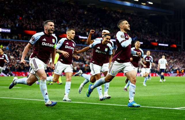 Emi Buendia of Aston Villa celebrates scoring a goal after making the score 2-0. Aston Villa v Nottingham Forest, UEFA Europa League, Semi Final, Second Leg, Football, Villa Park, Birmingham, UK - 07 May 2026Birmingham Villa Park United Kingdom EDITORIAL USE ONLY No use with unauthorised audio, video, data, fixture lists, club league logos or live services. Online in-match use limited to 120 images, no video emulation. No use in betting, games or single club league player publications. Copyright: xJamesxMarsh Shutterstockx 16861510cm