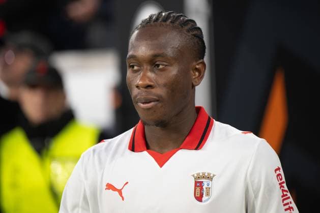 Mario Dorgeles 20 (Sporting Braga), SC Freiburg vs. Sporting Braga, Fussball, Europa League 2025 2026, Halbfinale, 07.05.2026 Freiburg Baden-Wuerttemberg Deutschland