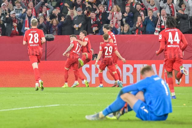 Jubel nach dem Tor zum 3:0 durch Lukas Kuebler (SC Freiburg, 17) GER, SC Freiburg - Sporting Braga, Fussball, Europa League, Halbfinale, Saison 2025 2026, 07.05.2026 GER, SC Freiburg - Sporting Braga, Fussball, Europa League, Halbfinale, Saison 2025 2026, 07.05.2026 Freiburg Copyright: xEibner-Pressefoto ThomasxHessx EP_THS